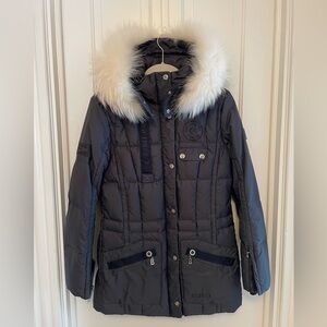 Women’s Bogner Davvinjargga navy down parka white fox fur trim size 36 US size 6